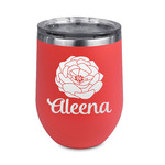 Fall Flowers Stemless Stainless Steel Wine Tumbler - Coral - Single Sided (Personalized)