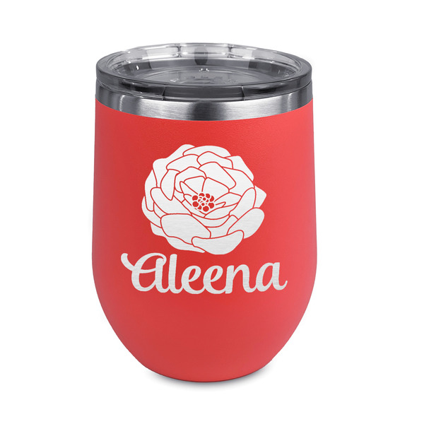 Custom Fall Flowers Stemless Stainless Steel Wine Tumbler - Coral - Single Sided (Personalized)