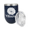 Fall Flowers Stainless Wine Tumblers - Navy - Single Sided - Alt View