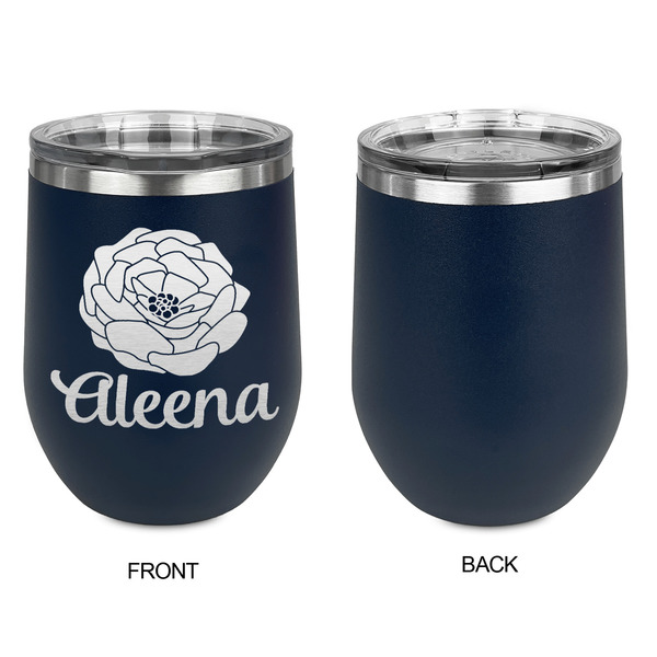 Fall Flowers Stainless Wine Tumblers - Navy - Single Sided - Approval