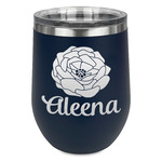 Fall Flowers Stemless Stainless Steel Wine Tumbler - Navy - Single Sided (Personalized)