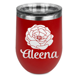 Fall Flowers Stemless Stainless Steel Wine Tumbler - Red - Double Sided (Personalized)