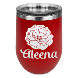Fall Flowers Stemless Stainless Steel Wine Tumbler - Red - Double Sided (Personalized)