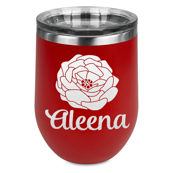 Custom Fall Flowers Stemless Stainless Steel Wine Tumbler - Red - Single Sided (Personalized)