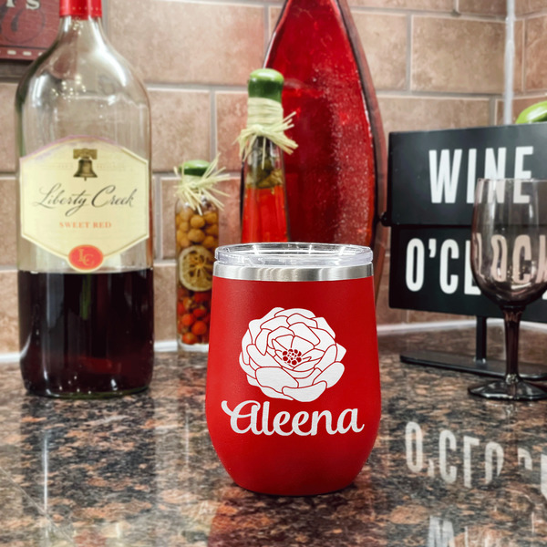 Fall Flowers Stainless Wine Tumblers - Red - Single Sided - In Context