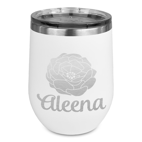 Custom Fall Flowers Stemless Stainless Steel Wine Tumbler - White - Single Sided (Personalized)