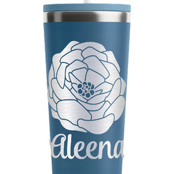 Fall Flowers RTIC Everyday Tumbler with Straw - 28oz - Steel Blue - Double-Sided (Personalized)