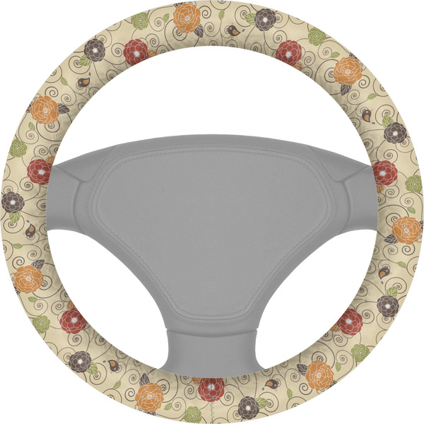 Custom Fall Flowers Steering Wheel Cover