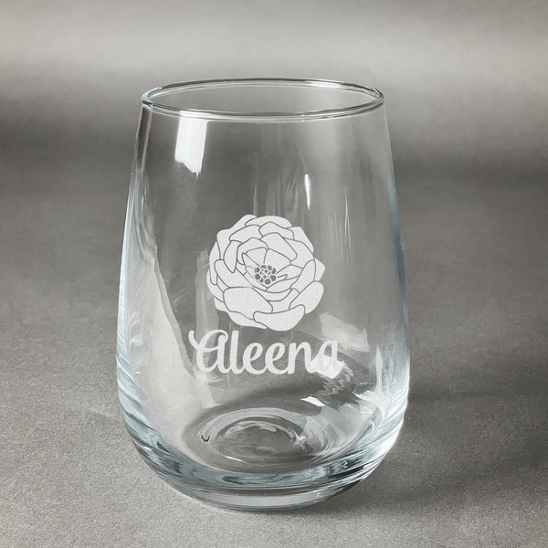 Custom Fall Flowers Stemless Wine Glass - Engraved (Personalized)