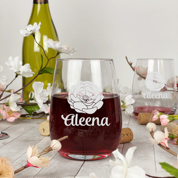 Fall Flowers Stemless Wine Glass - In Context