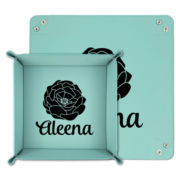 Fall Flowers Teal Faux Leather Valet Trays - PARENT MAIN