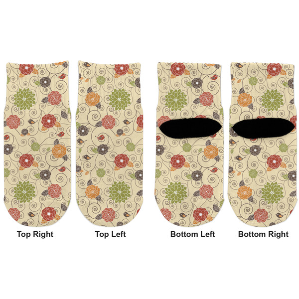 Fall Flowers Toddler Ankle Socks - Double Pair - Front and Back - Apvl
