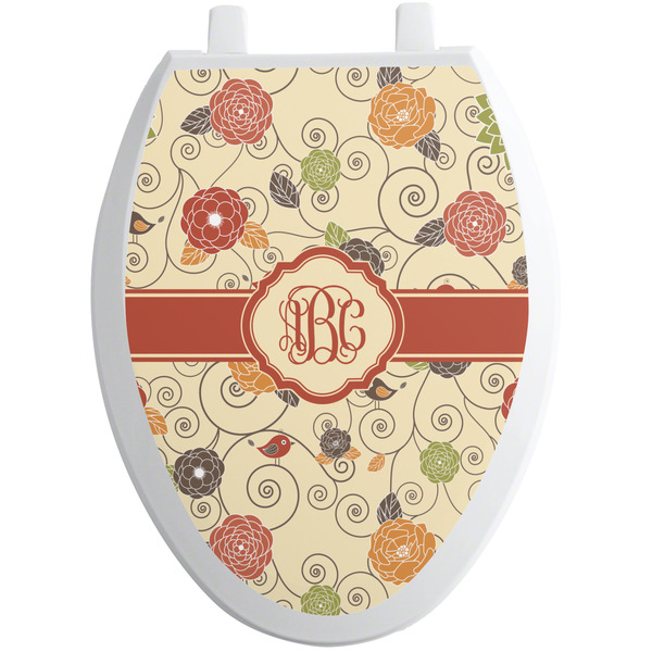Custom Fall Flowers Toilet Seat Decal - Elongated (Personalized)