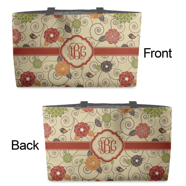 Fall Flowers Tote w/Black Handles - Front & Back Views