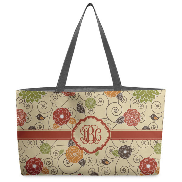 Custom Fall Flowers Beach Totes Bag - w/ Black Handles (Personalized)