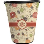 Fall Flowers Waste Basket - Double Sided (Black) (Personalized)