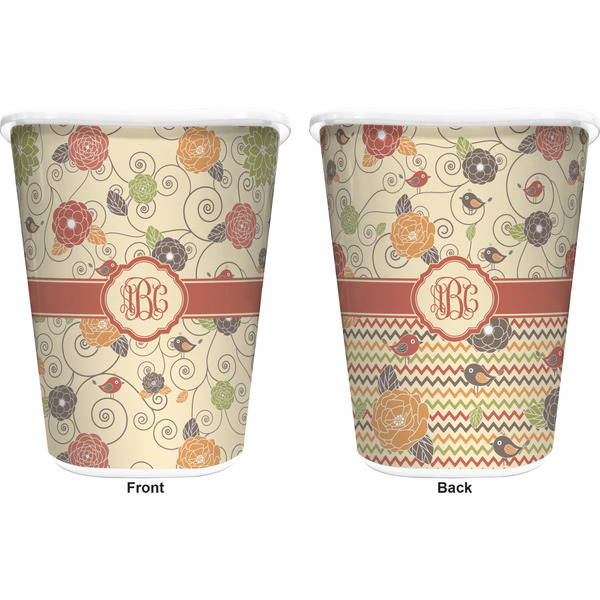 Fall Flowers Trash Can White - Front and Back - Apvl