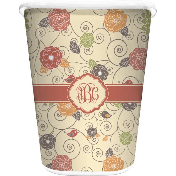 Custom Fall Flowers Waste Basket - Double Sided (White) (Personalized)
