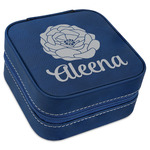 Fall Flowers Travel Jewelry Box - Navy Blue Leather (Personalized)
