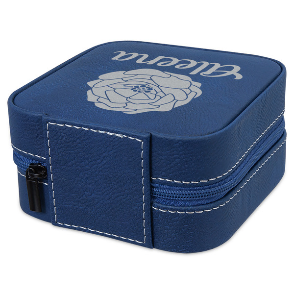 Fall Flowers Travel Jewelry Boxes - Leather - Navy Blue - View from Rear