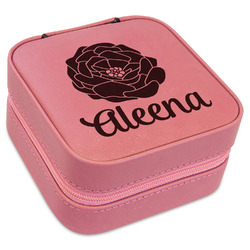 Fall Flowers Travel Jewelry Boxes - Pink Leather (Personalized)