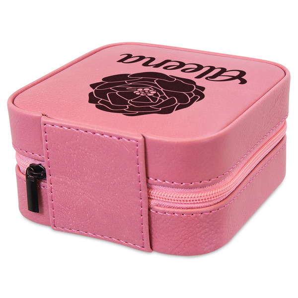Fall Flowers Travel Jewelry Boxes - Leather - Pink - View from Rear