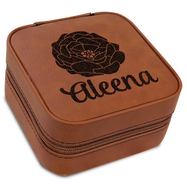 Custom Fall Flowers Travel Jewelry Box - Rawhide Leather (Personalized)