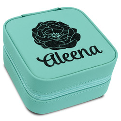 Fall Flowers Travel Jewelry Box - Teal Leather (Personalized)