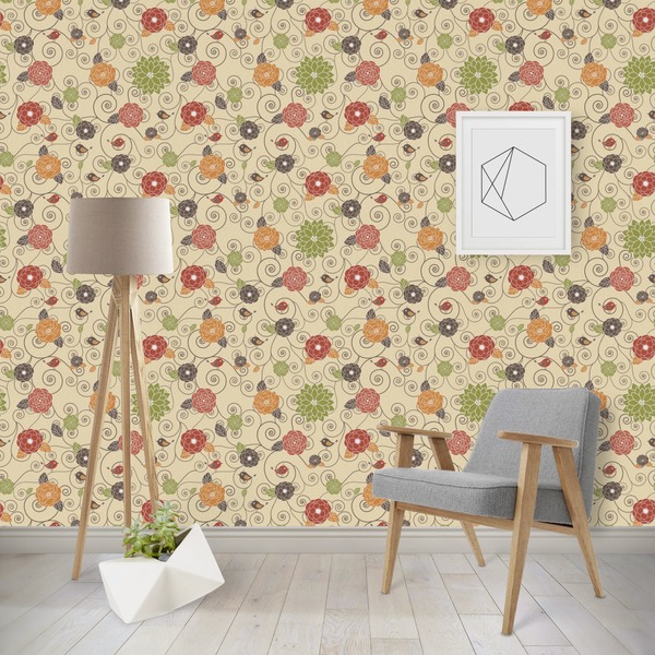 Custom Fall Flowers Wallpaper & Surface Covering (Water Activated - Removable)