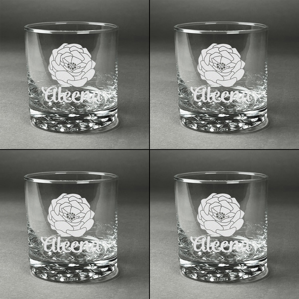 Fall Flowers Whiskey Glasses - Set of 4 all Engraved