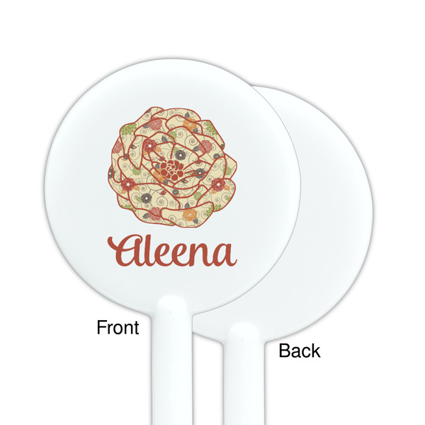 Fall Flowers White Plastic 5.5" Stir Stick - Single Sided - Round - Front & Back