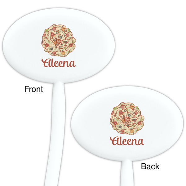 Fall Flowers White Plastic 7" Stir Stick - Double Sided - Oval - Front & Back