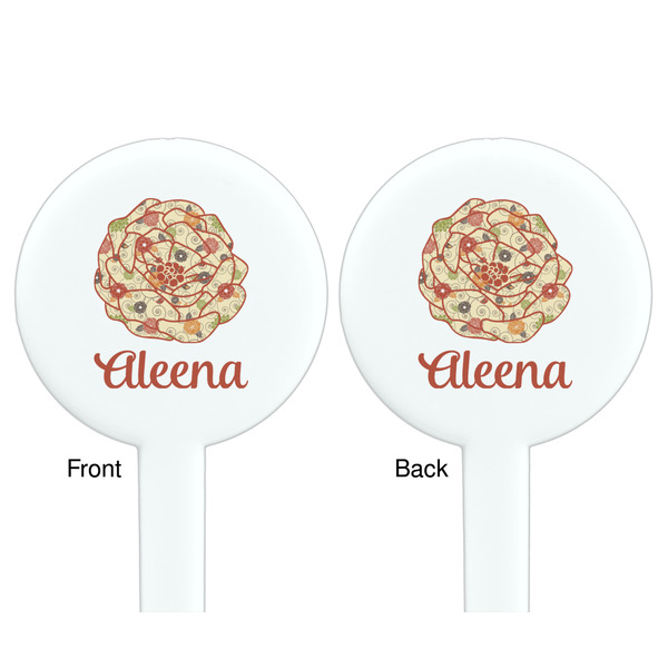 Fall Flowers White Plastic 7" Stir Stick - Double Sided - Round - Front & Back