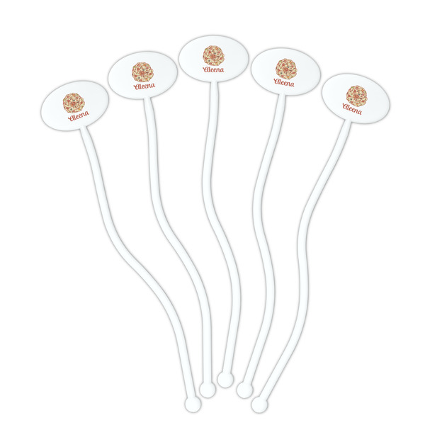 Fall Flowers White Plastic 7" Stir Stick - Oval - Fan