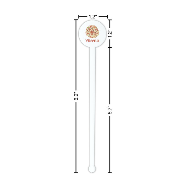 Fall Flowers White Plastic 7" Stir Stick - Round - Dimensions