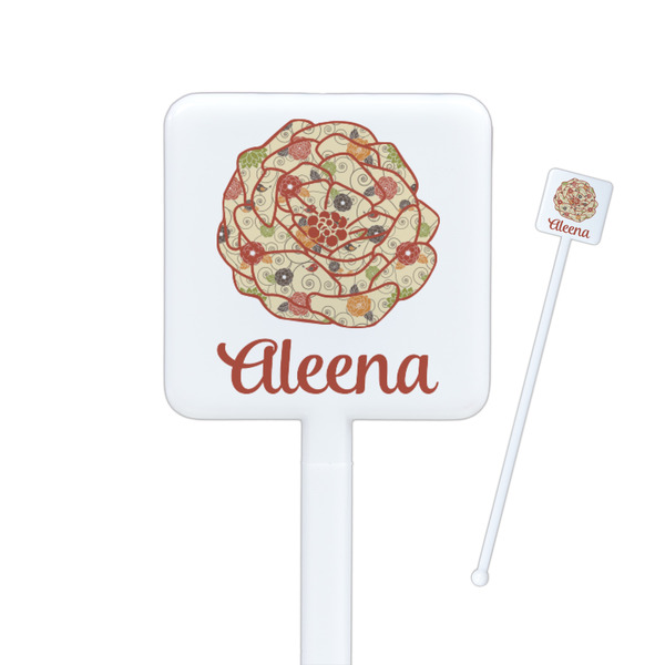 Custom Fall Flowers Square Plastic Stir Sticks - Double Sided (Personalized)