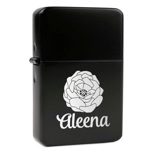Custom Fall Flowers Windproof Lighter - Black - Single Sided & Lid Engraved (Personalized)