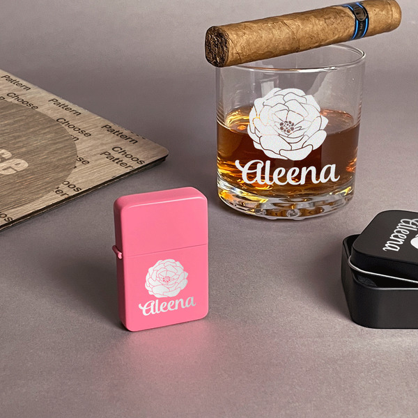 Fall Flowers Windproof Lighters - Pink - In Context