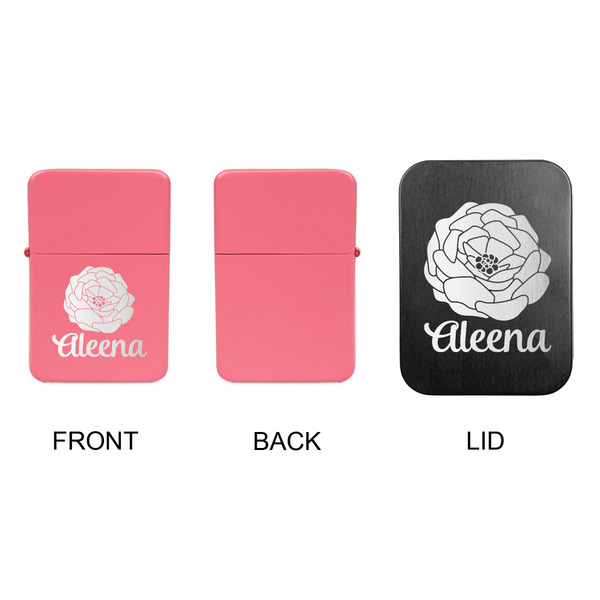 Fall Flowers Windproof Lighters - Pink, Single Sided, w Lid - APPROVAL