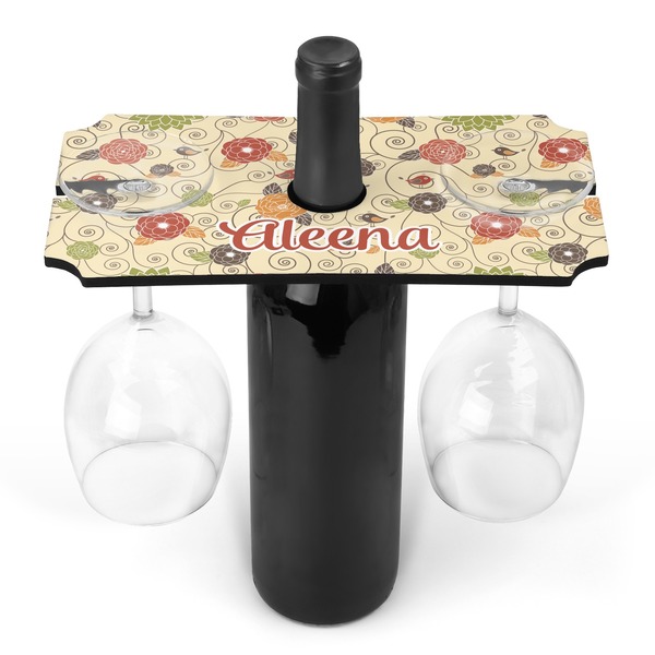 Custom Fall Flowers Wine Bottle & Glass Holder (Personalized)