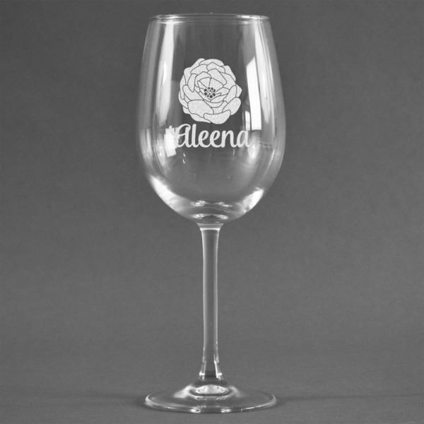 Custom Fall Flowers Wine Glass - Engraved (Personalized)