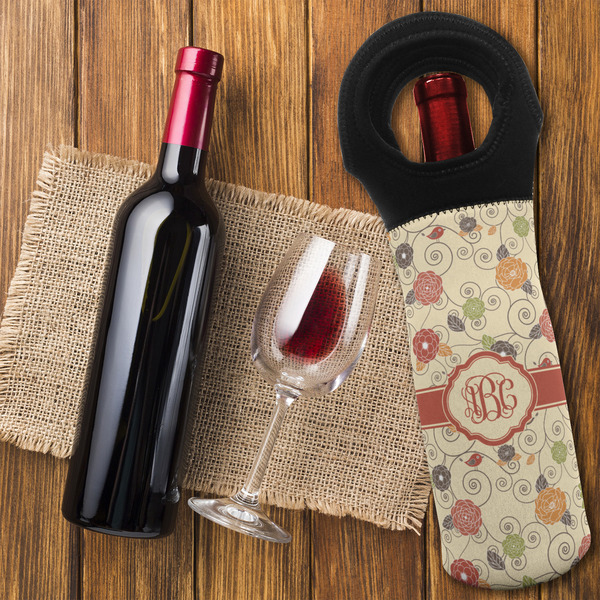 Fall Flowers Wine Tote Bag - FLATLAY