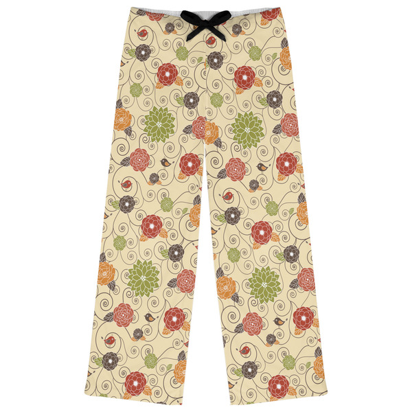 Custom Fall Flowers Womens Pajama Pants - L