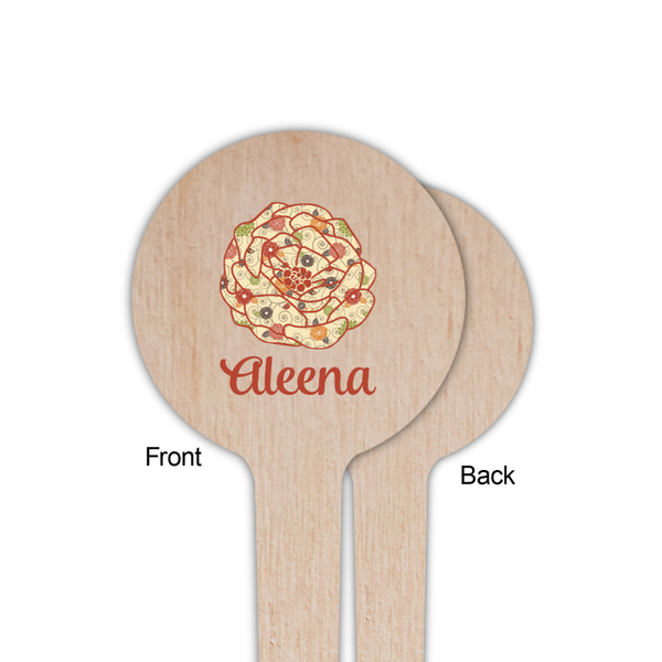 Fall Flowers Wooden 4" Food Pick - Round - Single Sided - Front & Back