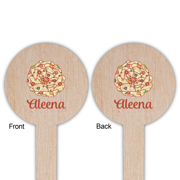 Fall Flowers Wooden 6" Food Pick - Round - Double Sided - Front & Back