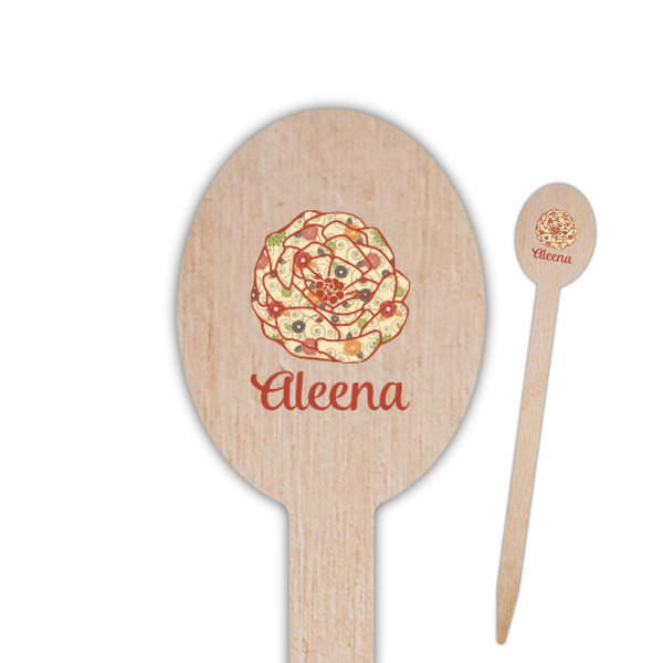 Custom Fall Flowers Oval Wooden Food Picks - Double Sided (Personalized)