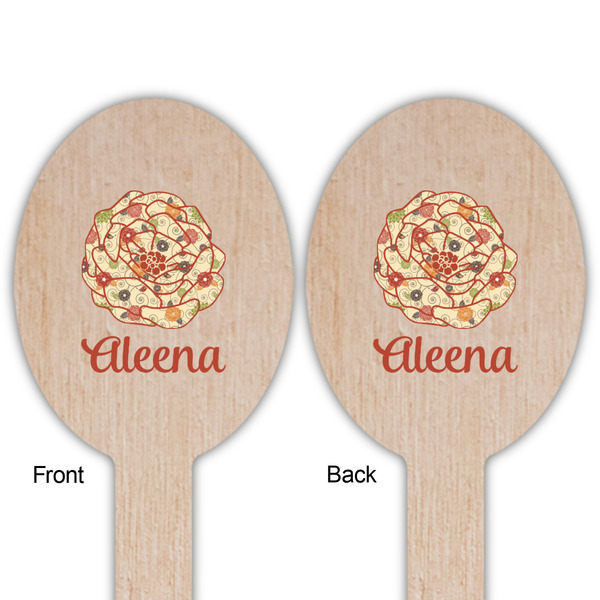 Fall Flowers Wooden Food Pick - Oval - Double Sided - Front & Back