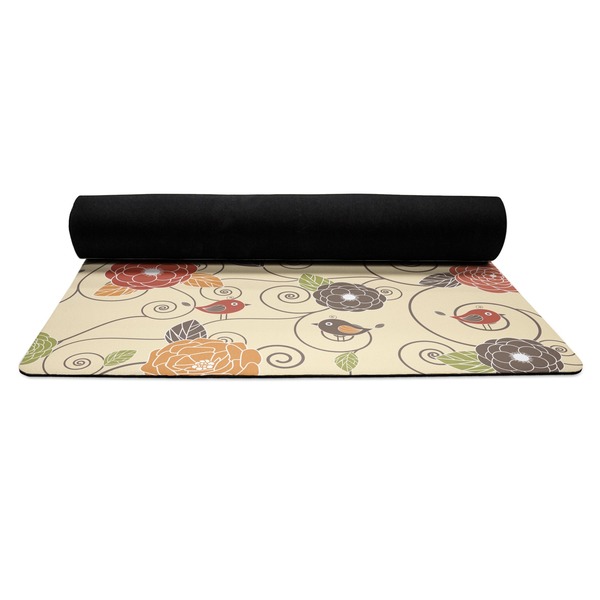 Fall Flowers Yoga Mat Rolled up Black Rubber Backing