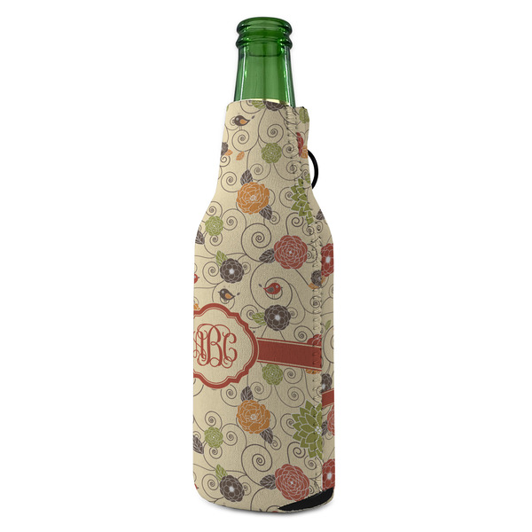 Fall Flowers Zipper Bottle Cooler - ANGLE (bottle)