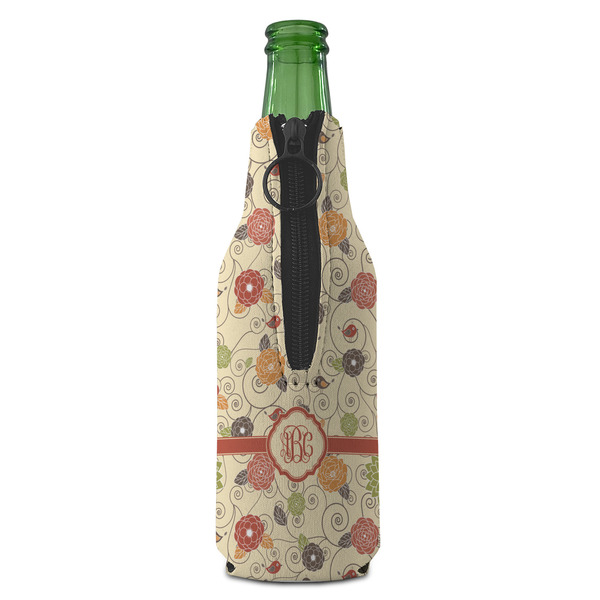 Fall Flowers Zipper Bottle Cooler - BACK (bottle)
